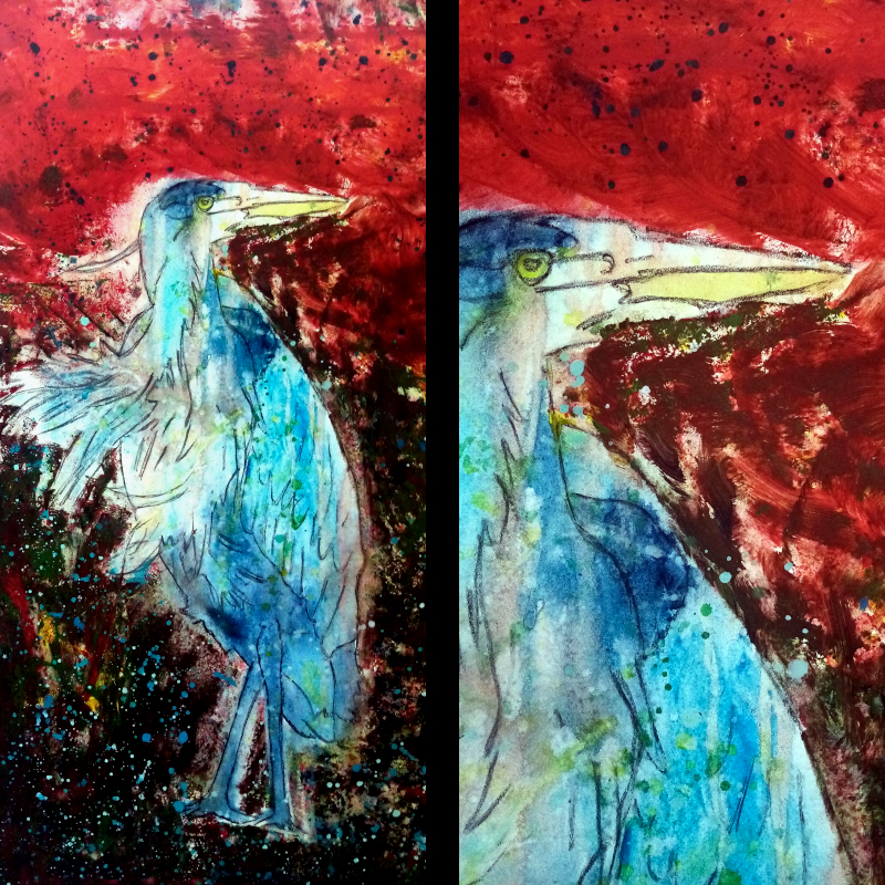 an acrylic painting of a great blue heron