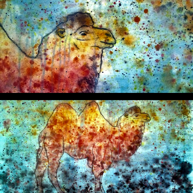 an acrylic painting of a wild bactrian camel