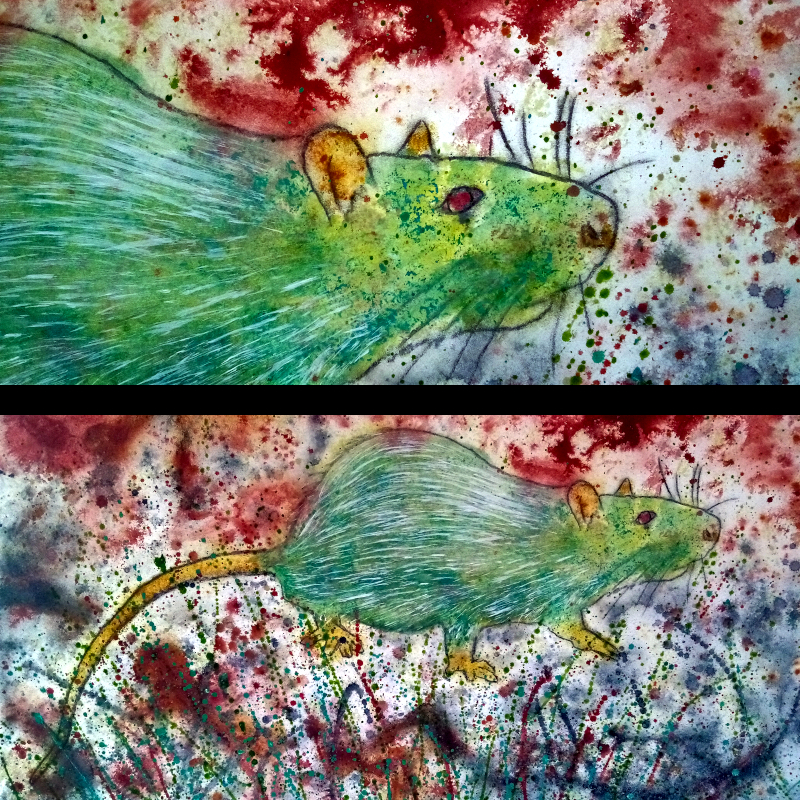 an acrylic painting of a laboratory rat